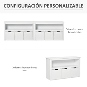 HOMCOM Aparador de Salón con 3 Cajones Extraíbles y Estantes Abiertos para Libros Juguetes Armario Auxiliar de Almacenamiento para Dormitorio Cocina 102x33x61,5 cm Blanco