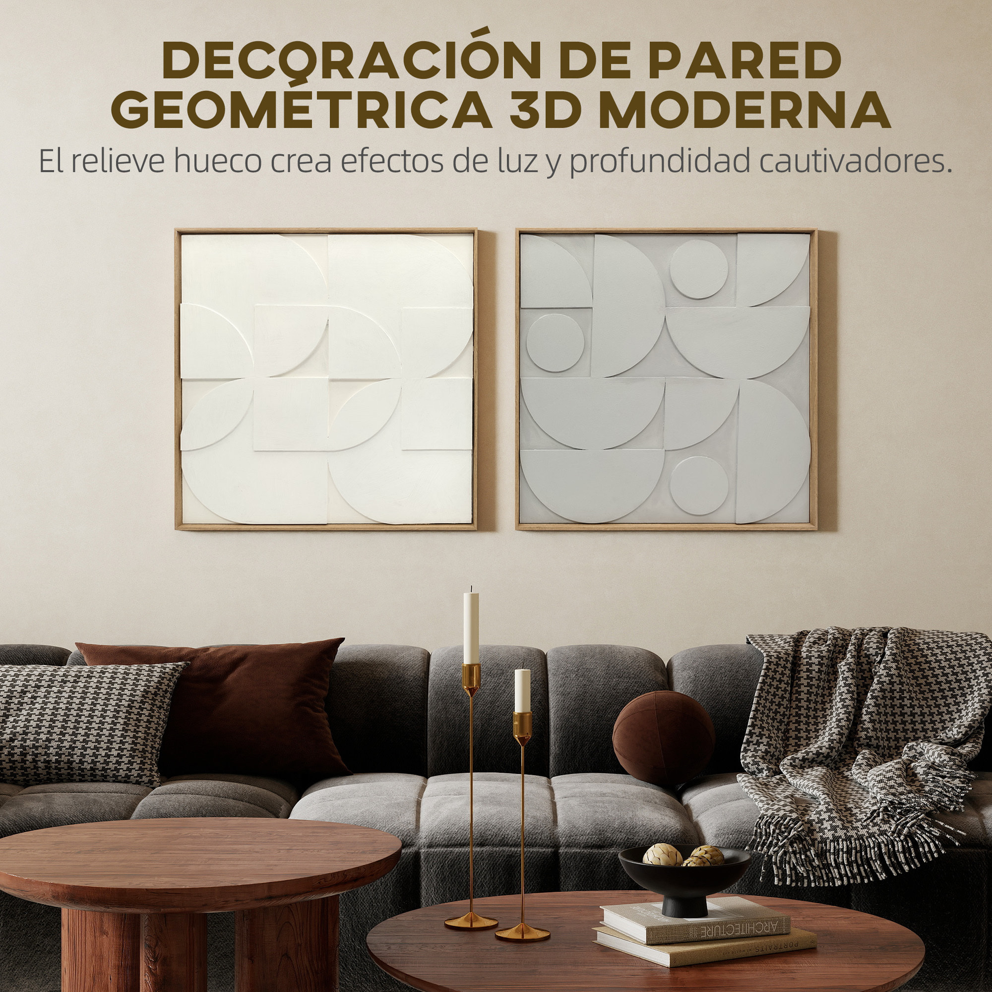 Decoración de Pared de Madera 3D, Juego de 2 Piezas, Adornos de Pared 80 cm con Patrones Geométricos Huecos, Decoración Moderna para Salón, Dormitorio, Pasillo, Blanco