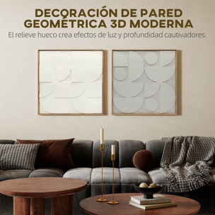 Decoración de Pared de Madera 3D, Juego de 2 Piezas, Adornos de Pared 80 cm con Patrones Geométricos Huecos, Decoración Moderna para Salón, Dormitorio, Pasillo, Blanco