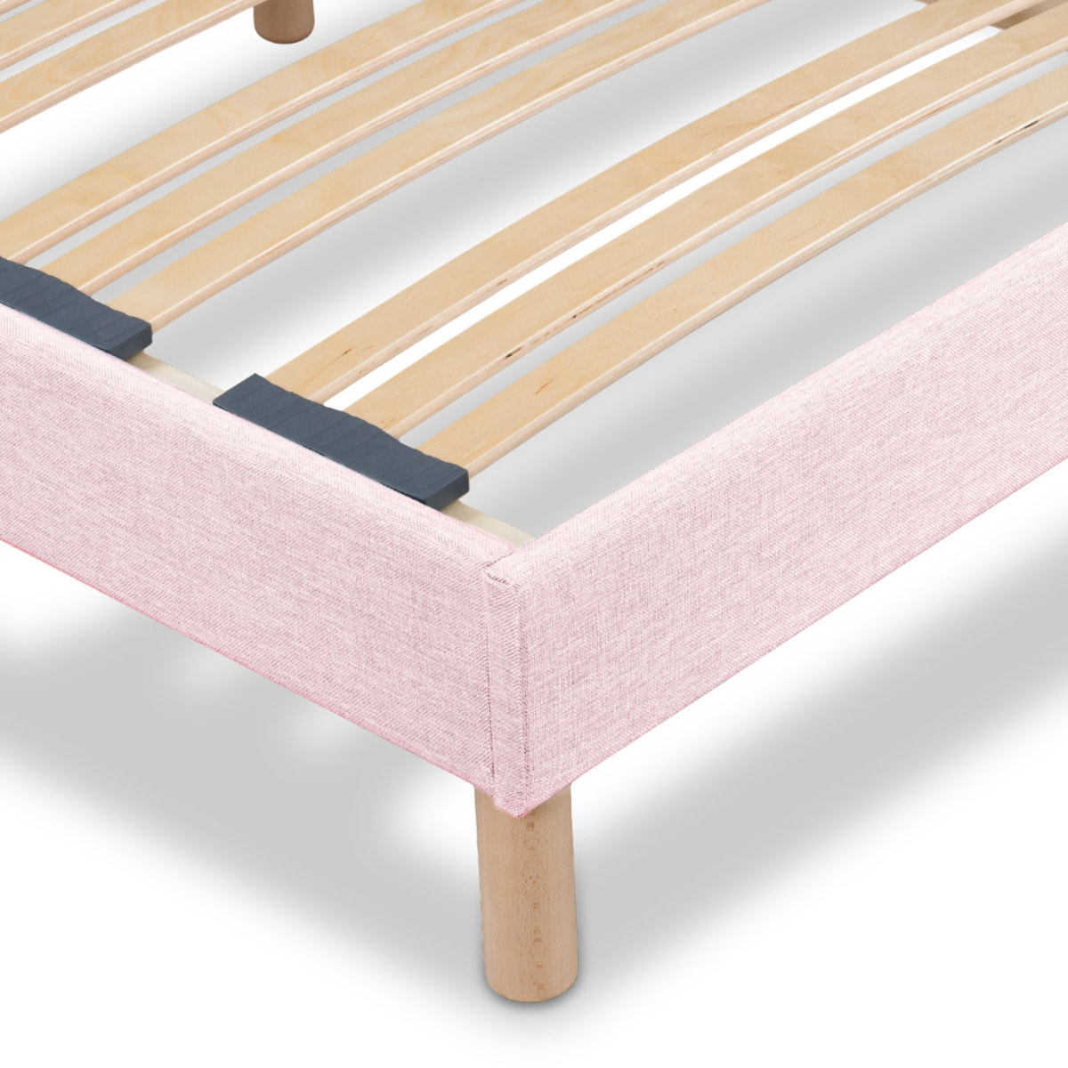 Sommier Lumière Technologie Tri-Lattes, tissu rose, Bois Épicéa, H30 cm, Lattes Actives, Aération Optimale