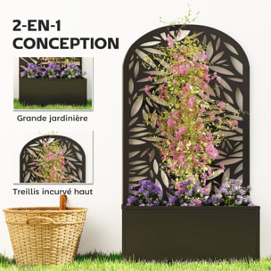 Jardinière treillis haut design graphique feuillage 61 x 23 x 113 cm métal époxy noir