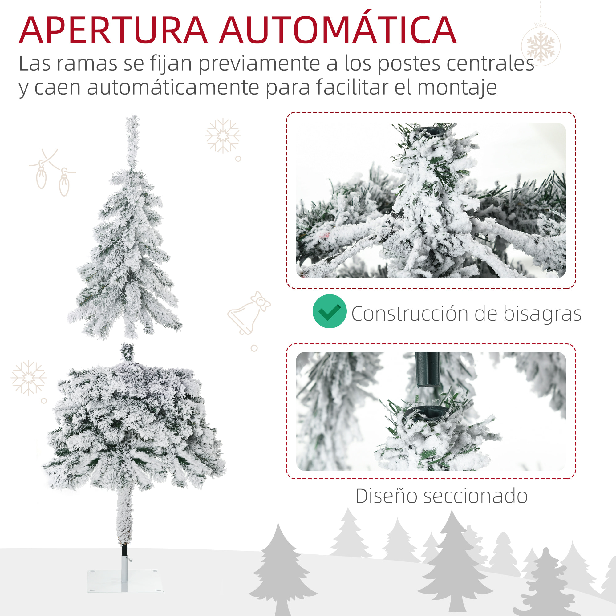 Homcom - Árbol de Navidad Artificial Árbol de Navidad Nevado 180 cm con ...
