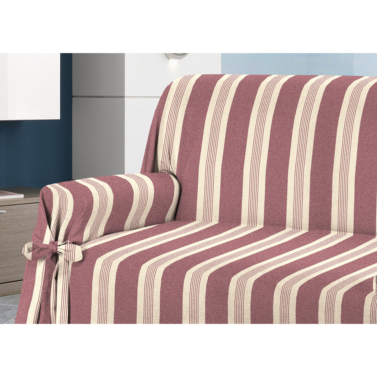 Copridivano Con Laccetti Rigato Grancasa Bordeaux