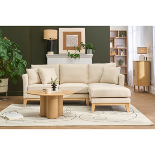 Canapé d'angle droit déhoussable 4 places en tissu beige et bois clair OSLO