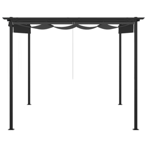 Pérgola de Jardín 4x3 m Cenador para Exterior con Techo Retráctil 4 Cortinas Enrollables de Poliéster y Marco de Metal para Patio Terraza Gris Oscuro