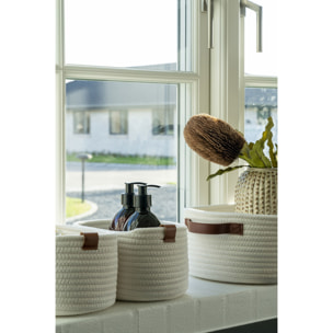 Set 3 cestini Jarana in cotone bianco con manici in cuoio