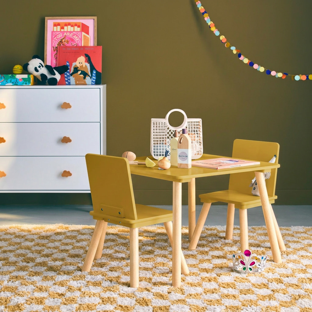 Table carrée enfant bois de pin 2 assises JUDITH