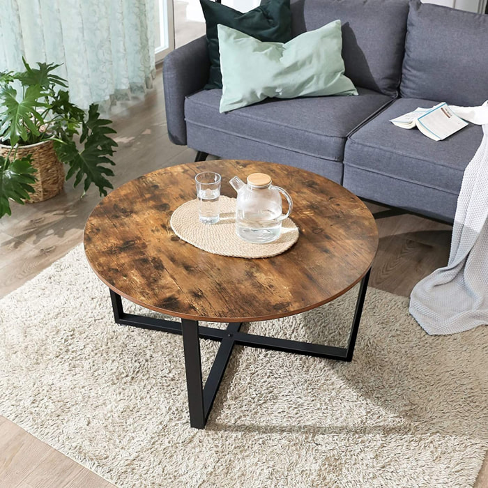 Tavolino da caffè rotondo in stile industriale e legno rustico