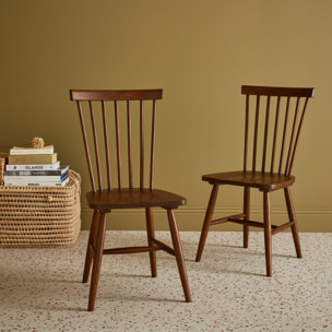 Lot de 2 chaises noyer à barreaux en bois d'hévéa. ROMIE. L 50.8 x P 44.2 x H 90cm.