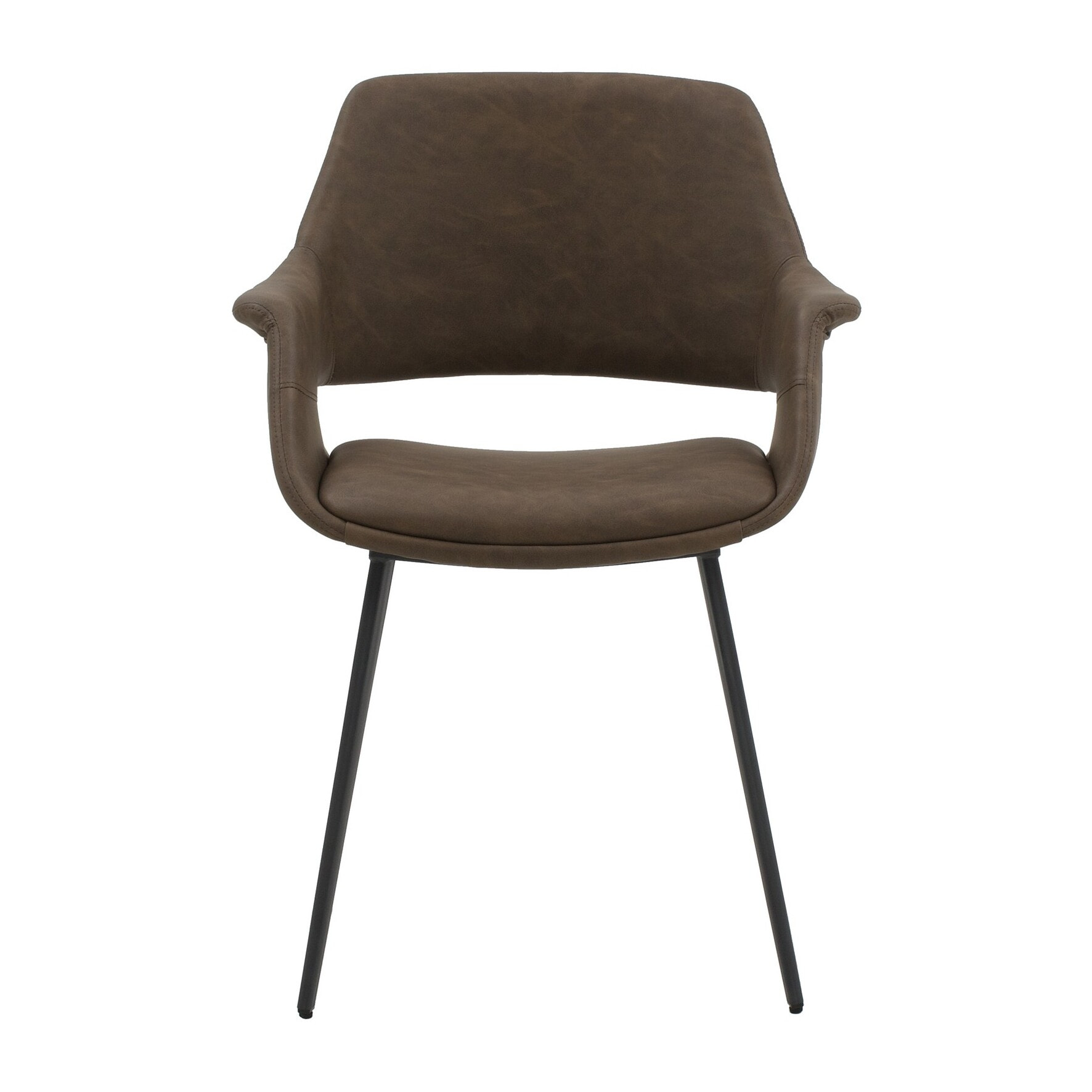 Set di 2 sedie EMBAJADORES in similpelle marrone e gambe in metallo nero, con braccioli