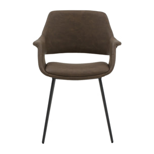 Set di 2 sedie EMBAJADORES in similpelle marrone e gambe in metallo nero, con braccioli