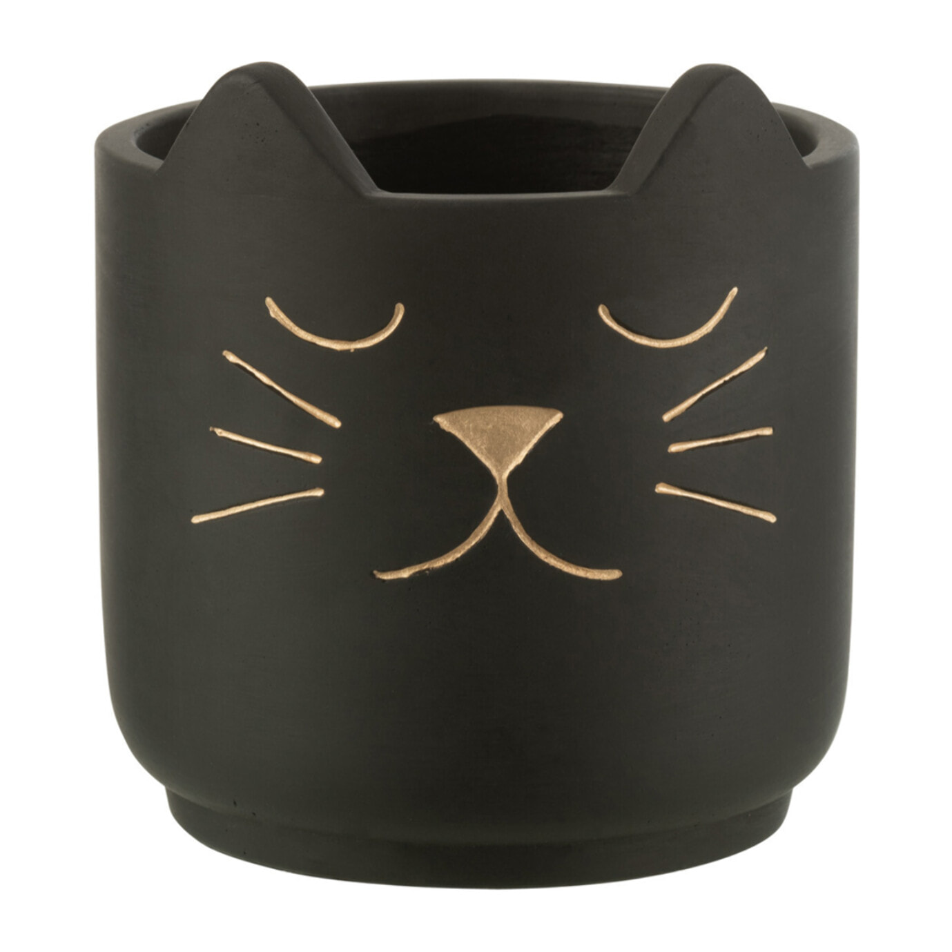 J-Line cache-pot Chat Déco - céramique - noir/or - small - Ø 14 cm