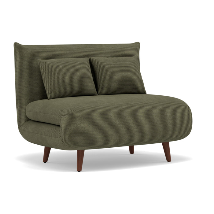 Lumi - Banquette convertible clic-clac 1 place en velours côtelé - Vert