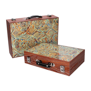 Set di 2 scatole valigia in legno verde con bordo marrone cm34x9,3h24