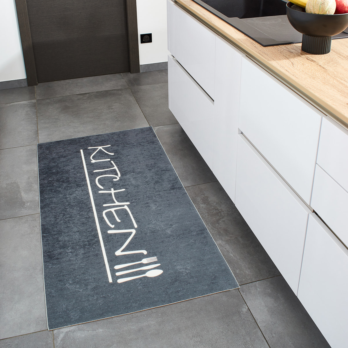 Stampa - tapis de cuisine kitchen antidérapant et lavable en machine à 30°C, anthracite