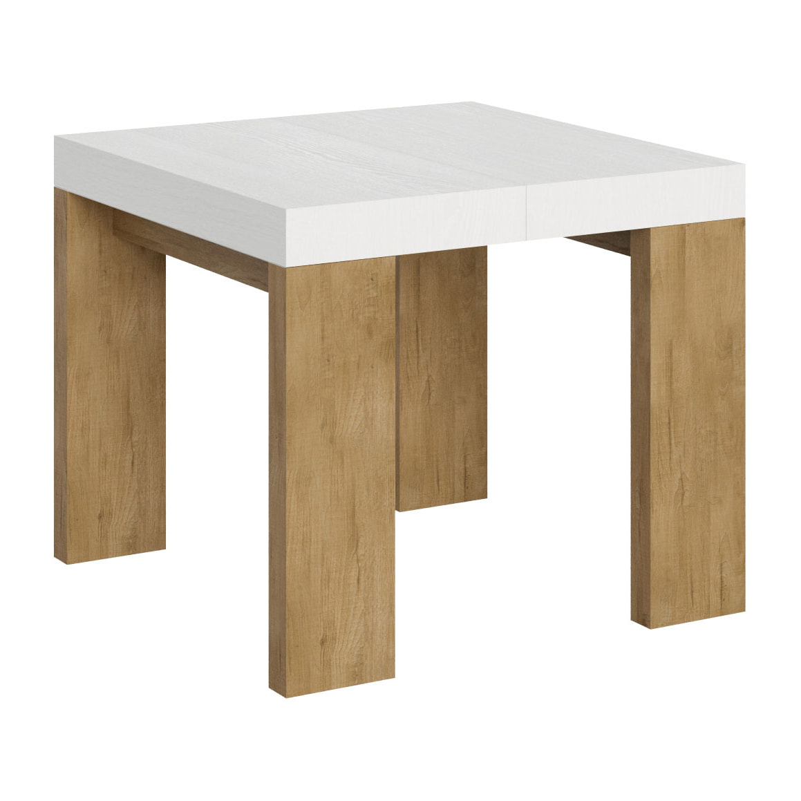 Mesa extensible 90x90/246 cm Roxell Mix tapa Fresno Blanco patas Roble Natural