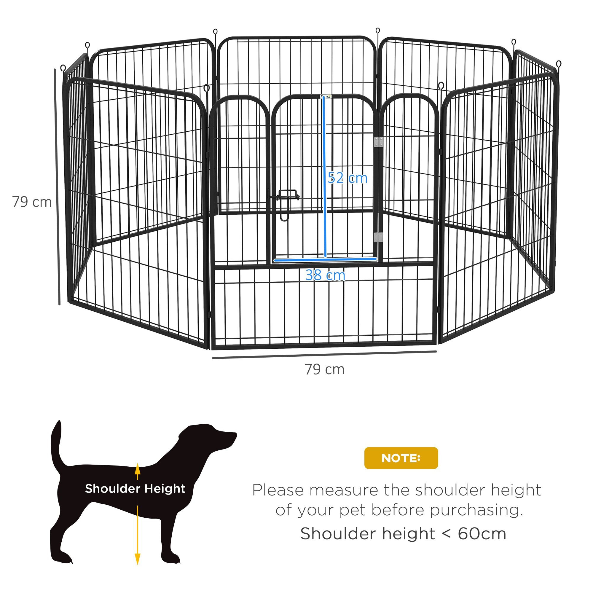 Parque para Mascotas Perros 8 Vallas 79x79 cm Corral Plegable con Puerta y Doble Pestillo Paneles Metálicos Cerca de Entrenamiento Negro