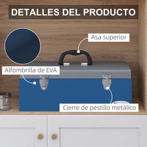 Caja de Herramientas Metálica Maletín de Herramientas 50x26x18,5 cm con Asas de Transporte Carga 20 kg Gris y Azul