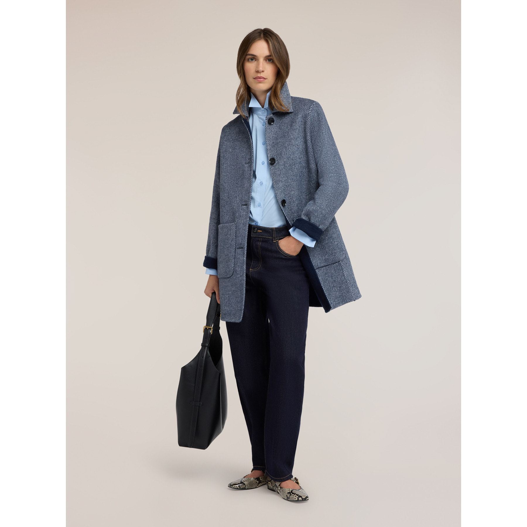 Motivi - Abrigo reversible en mezcla de lana doble - Azul