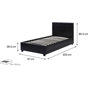 Lit avec coffre "Carla" - 90 x 190 cm - Noir