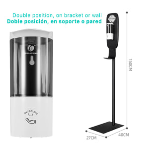 DAM Dispenser automatico di gel idroalcolico a infrarossi da 500 ml con supporto a piede e a parete. 8x9x21 cm. Colore nero