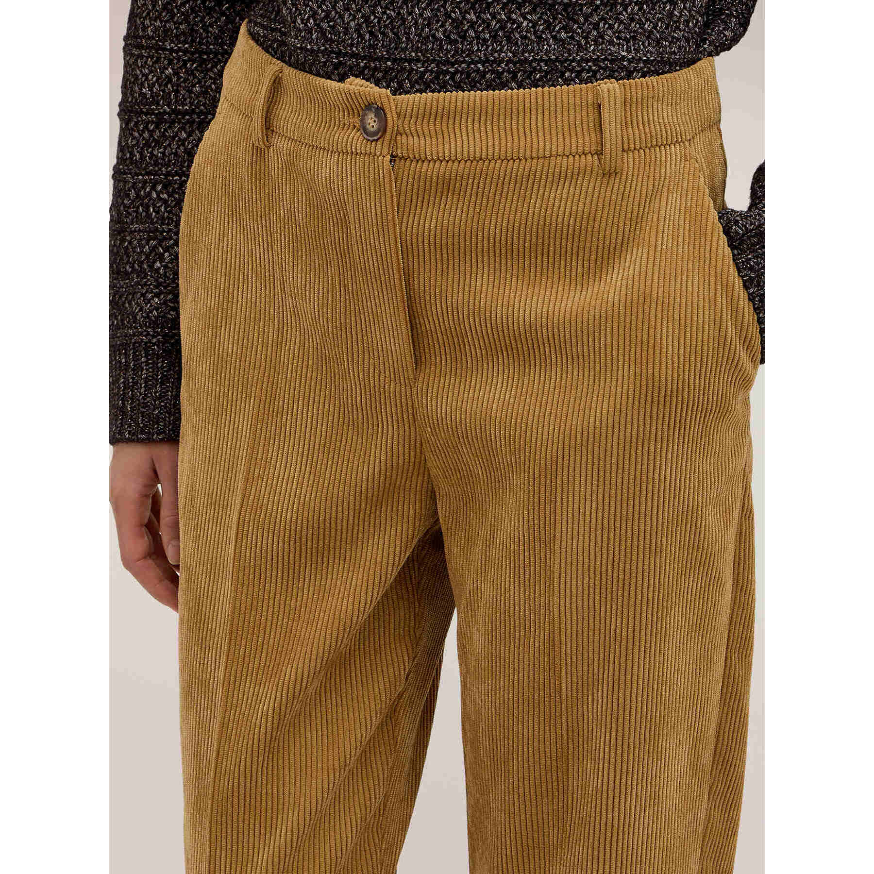 Motivi - Pantaloni con risvolto in velluto a coste - Giallo