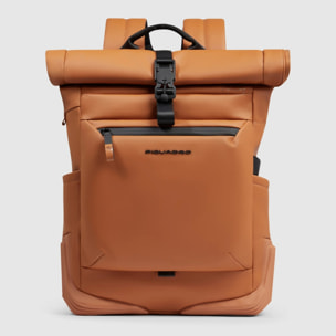 Piquadro Zaino roll-top per PC e iPad® con cinghia pettorale, agganci per lucchetto e luce portatile da bici