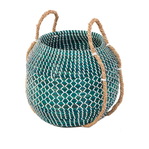 Panier jonc de mer bleu turquoise