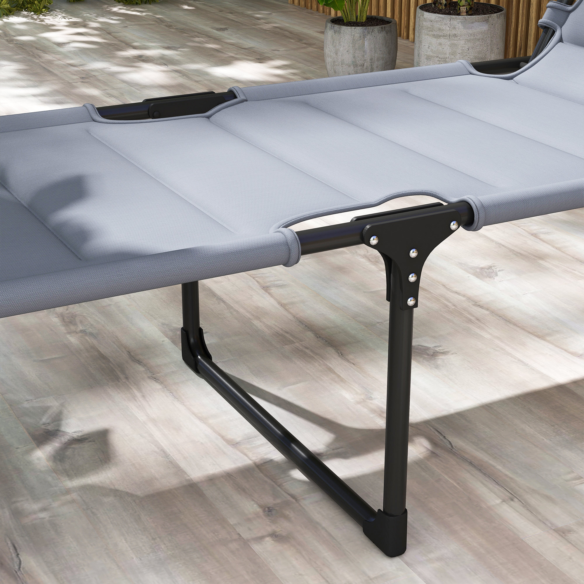 Tumbona Plegable Tumbona de Jardín con Toldo Ajustable Respaldo Regulable en 4 Niveles y Reposacabezas para Terraza Piscina 70x200x45 cm Gris