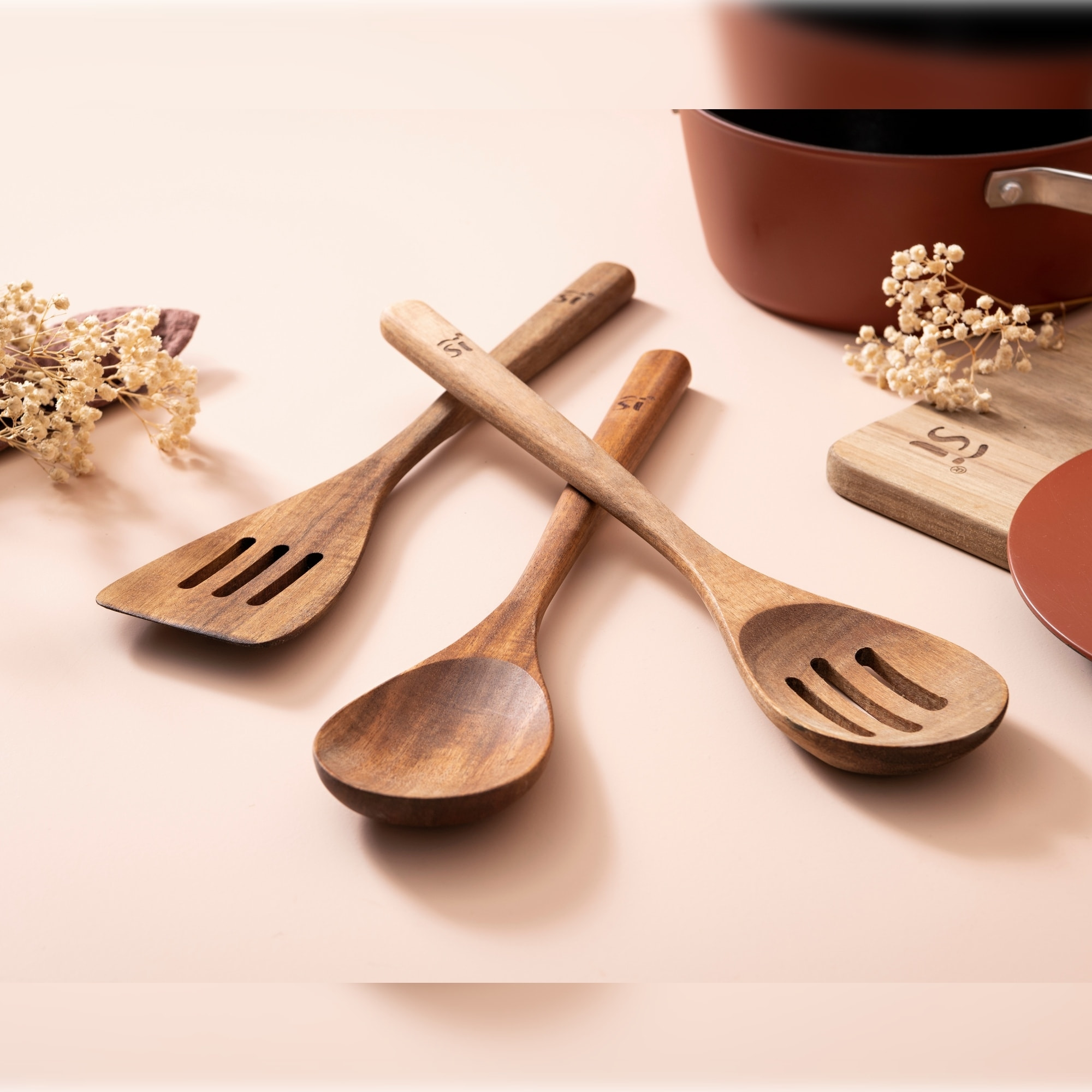 Set 3pc utensilios cocina madera acacia agros