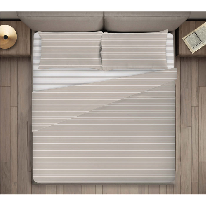 SET LENZUOLA LETTO MATRIMONIALE DIS.STRIPES BEIGE LINEA N.