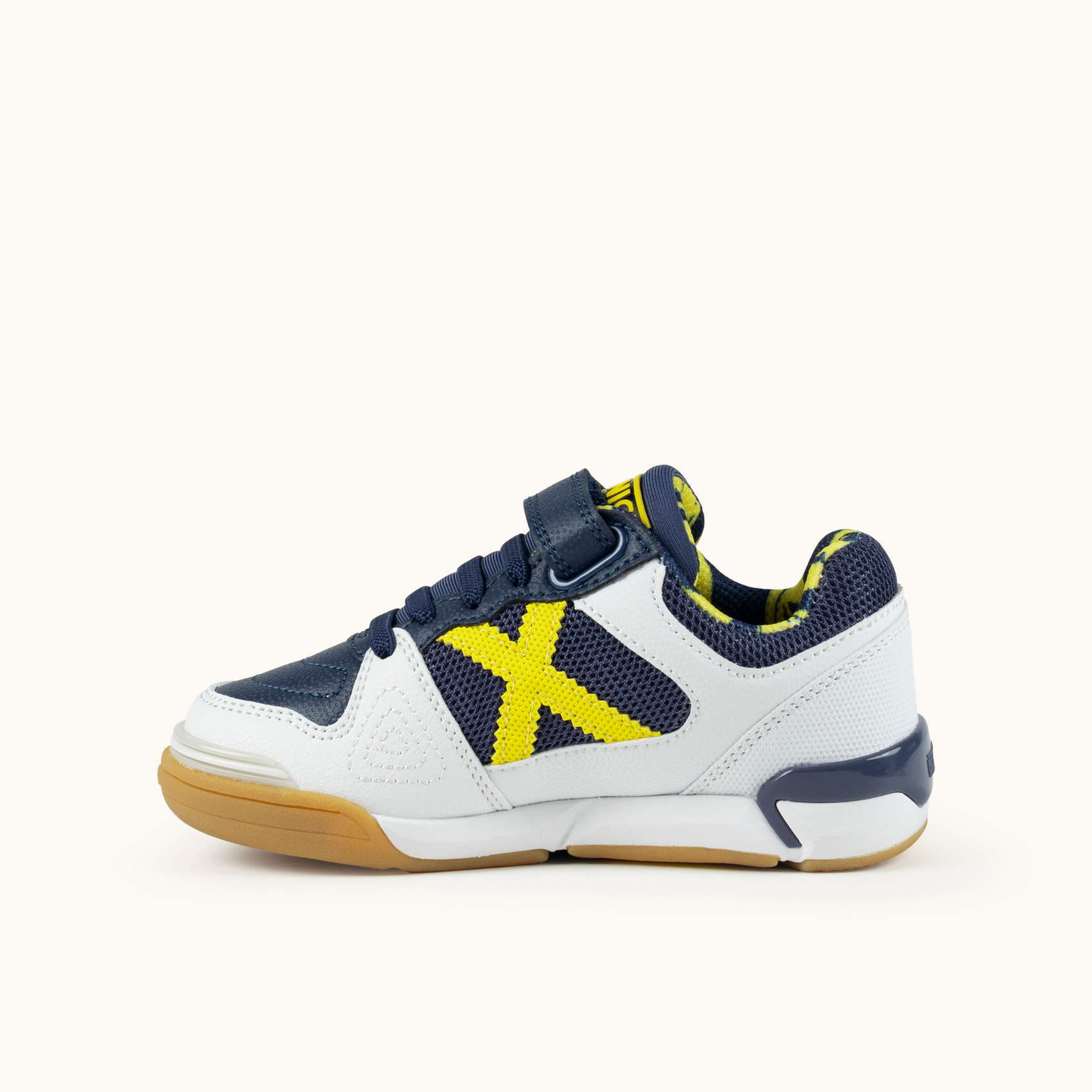 Zapatillas de fútbol sala para niños con velcro en azul y naranja MUNICH ONE KID VCO 80