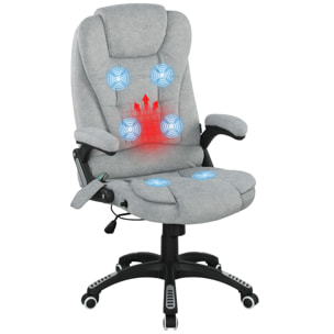 Silla de Oficina con Masaje de 6 Puntos Silla de Escritorio Giratoria con Función Basculante con Calefacción Altura Ajustable Respaldo Reclinable y Mando a Distancia 65x71x110-120 cm Gris