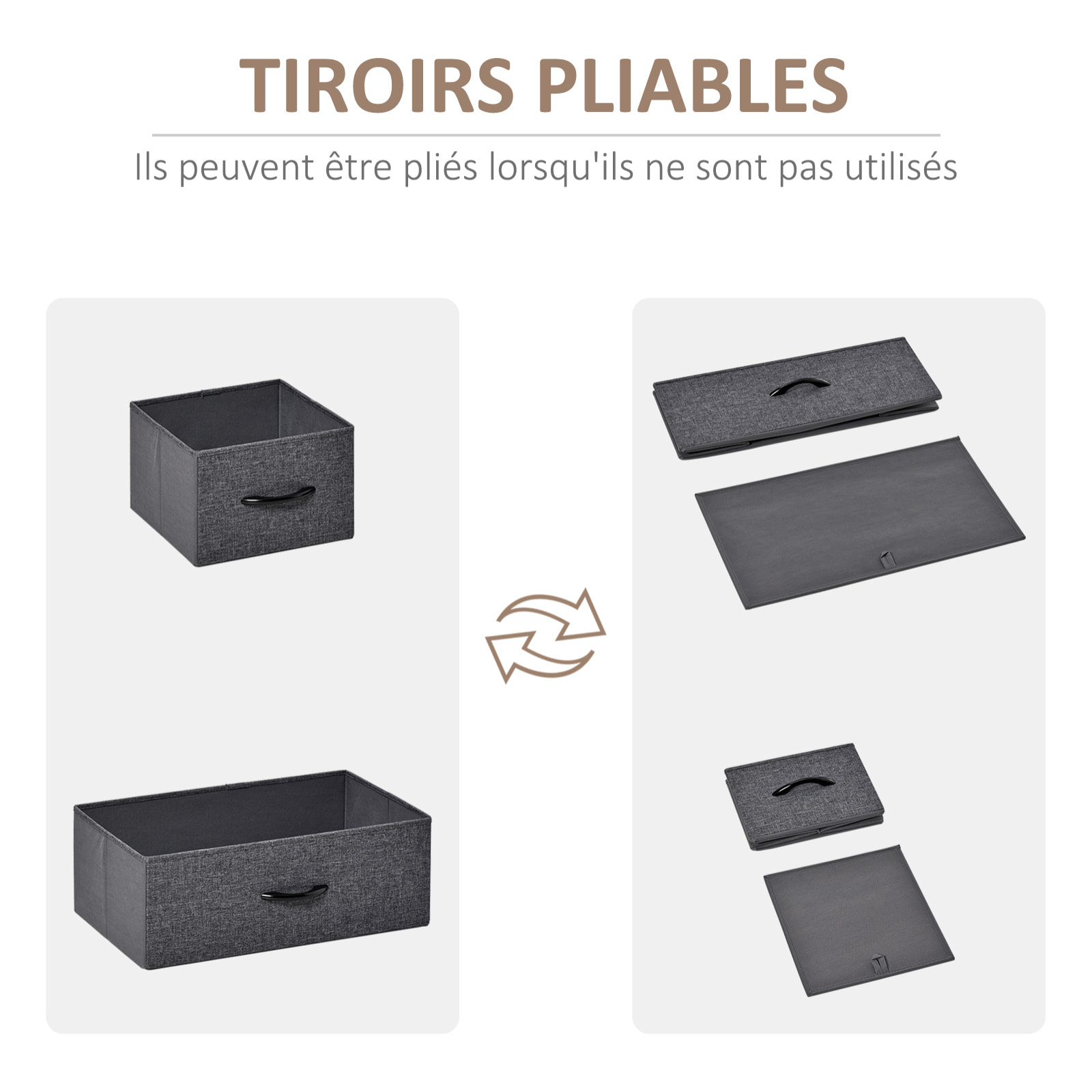 Commode rangement 5 tiroirs pliables en tissu 58 x 29 x 99 cm gris