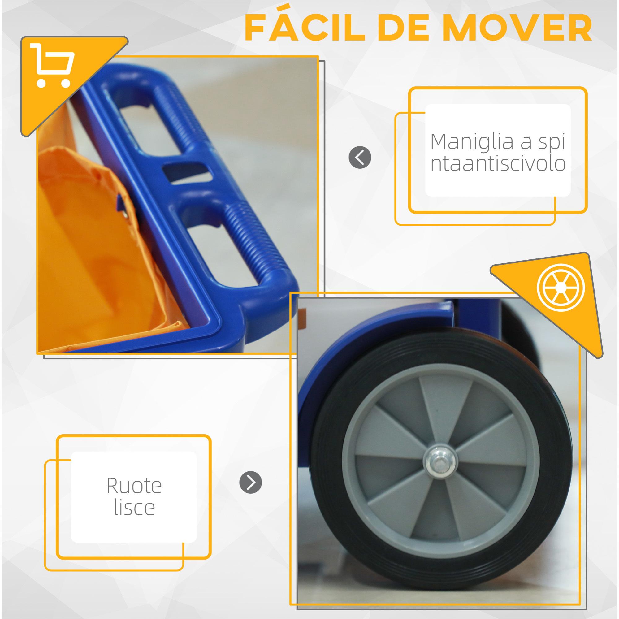 Carro de Limpieza con Bolsa Carro de Servicio con Ruedas y 3 Estantes Carro para Limpieza para Hotel Hostal 121x50,5x96,5 cm Azul y Amarillo