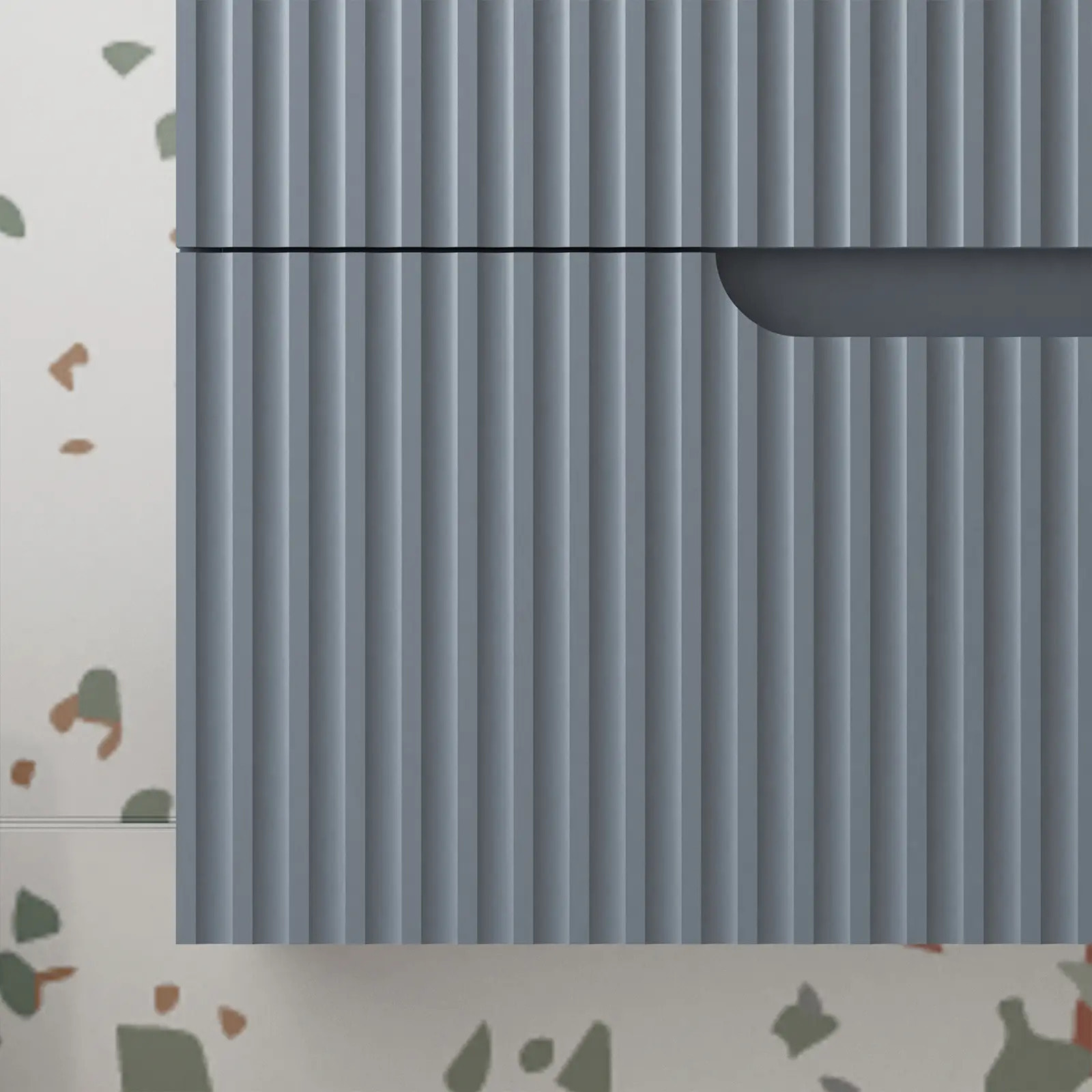 Meuble de Salle de Bains LEON 80cm Gris - 2 Tiroirs en MDF Ondulés - Vasque à encastrer