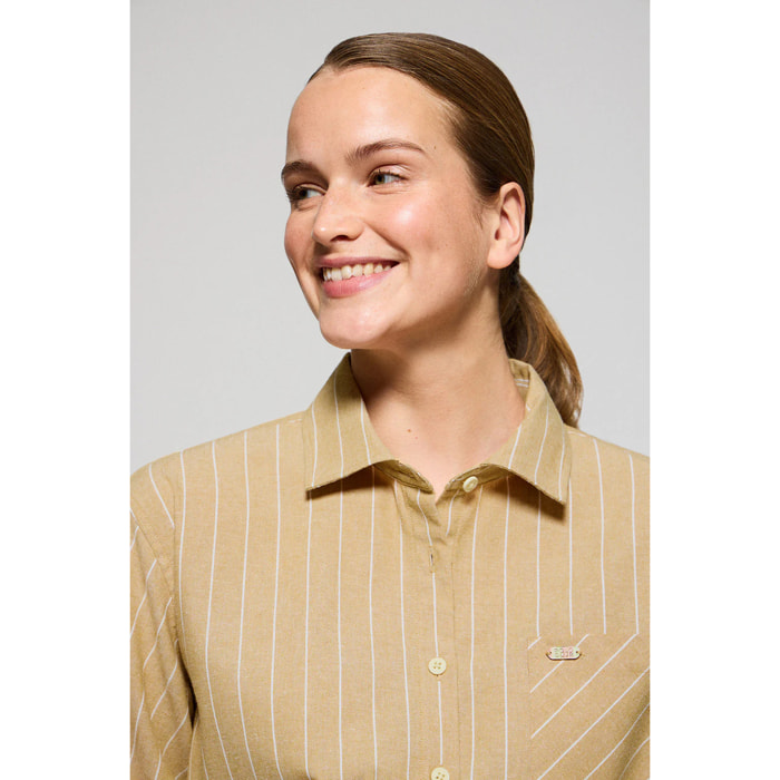 Camicia senape Scarlet a righe loose fit con chiusura a bottoni perlata