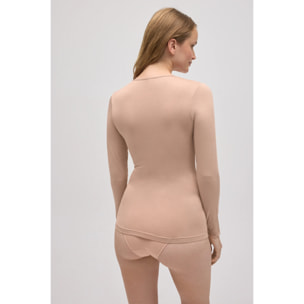 Canottiera a maniche lunghe in bambù beige