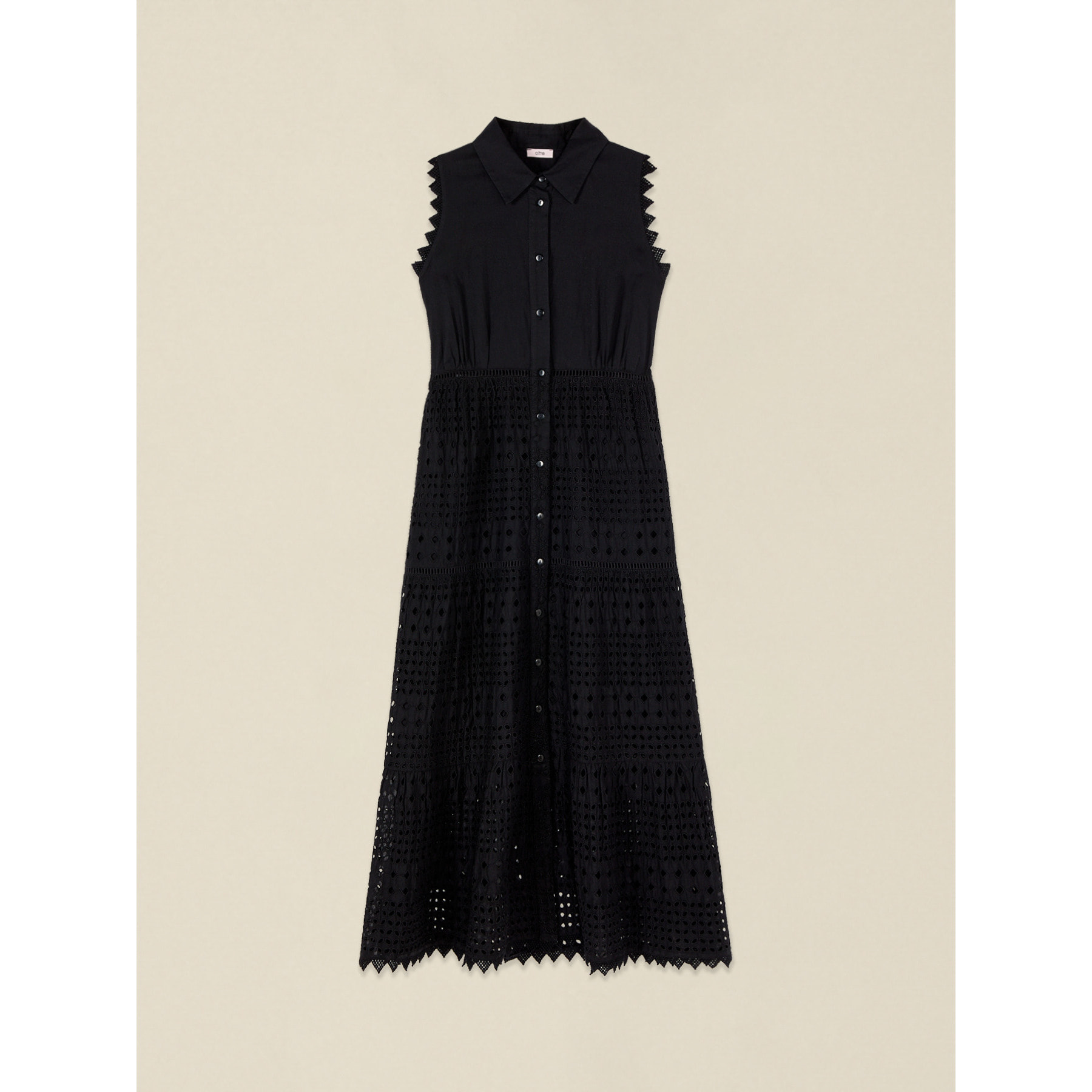 Oltre - Vestido camisero largo de encaje - Negro