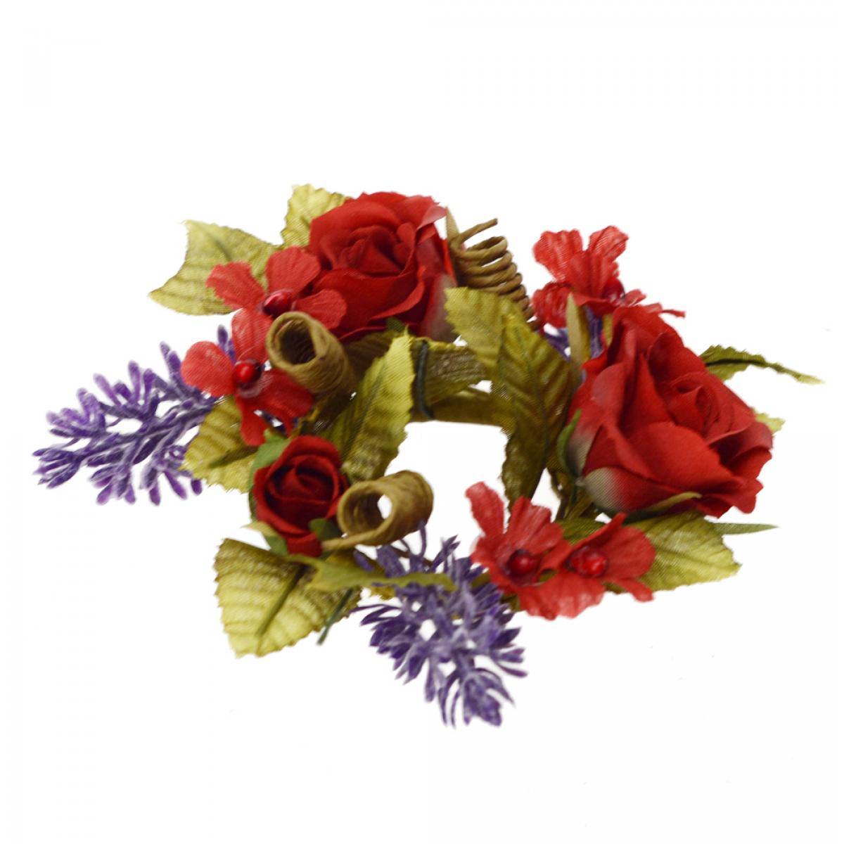 Giro Candela Con Rose E Lavanda. Diametro 11 Cm - Pezzi 12 - 11X5X11cm - Colore: Rosso - Bianchi Dino - Girocandela