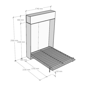 Armoire Lit escamotable vertical double 160 KENTARO Noyer avec élément haut