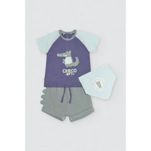Set per neonati 3 pezzi: maglietta, pantaloncini e bandana Crocodino