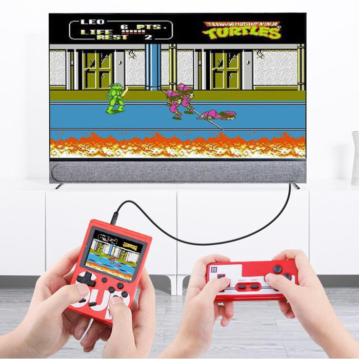 DAM Console per videogiochi retrò con schermo e 400 giochi inclusi. Include telecomando per 2 persone per giocare sulla TV. 7,8x2x11,5 cm. colore rosso