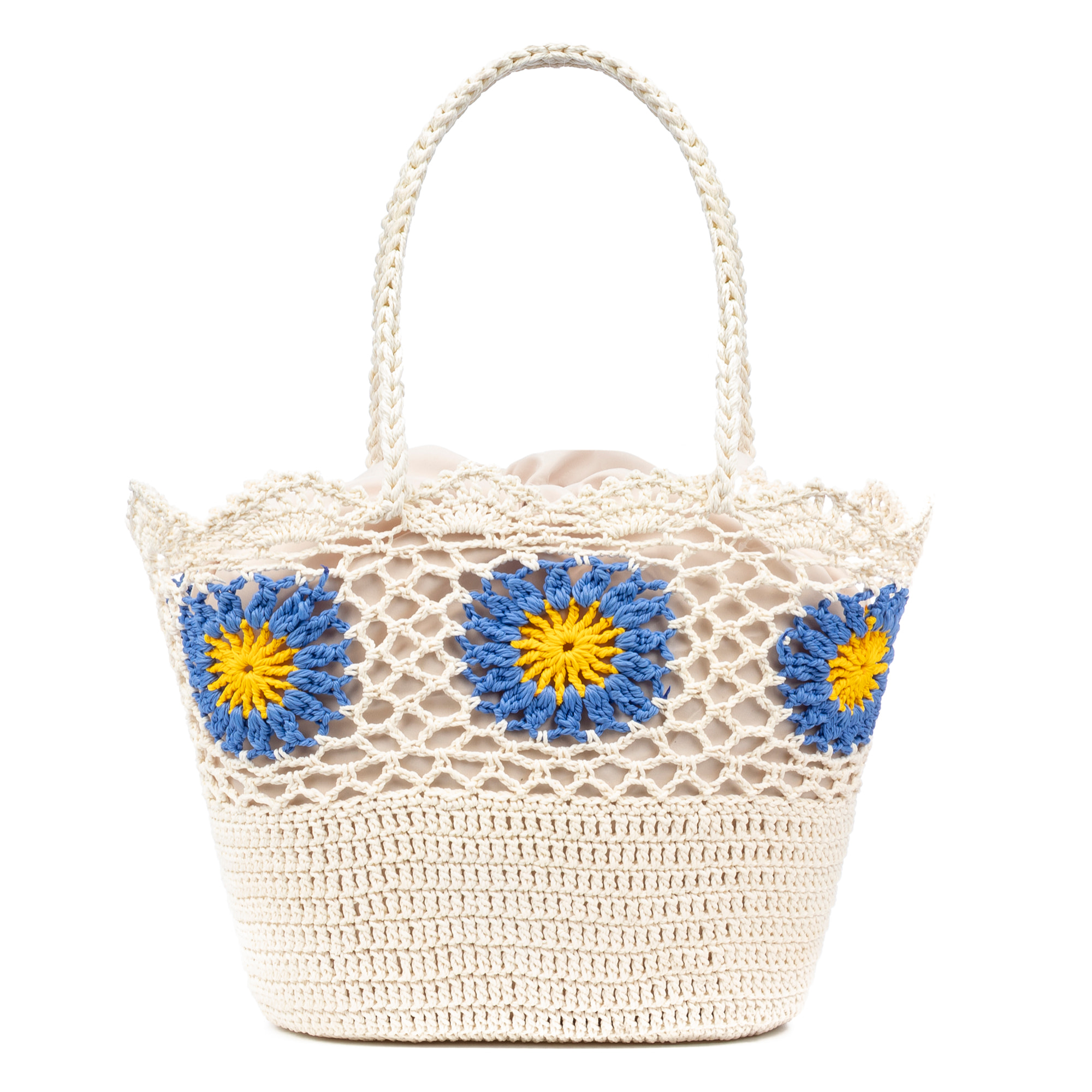 Villaga bolso de hombro mujer. Fabricado en algodón, con flores decorativas.