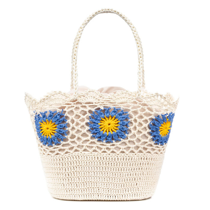 Villaga bolso de hombro mujer. Fabricado en algodón, con flores decorativas.