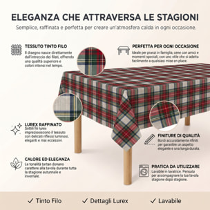 Tovaglia Tartan in Cotone Tinto Filo, Fantasia Scozzese per Tavola da Pranzo, Ideale per Natale e Feste, Disponibile in Diverse Misure, Made in Italy