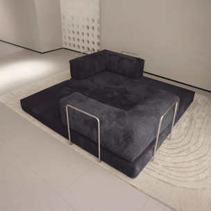 TRENDY - Canapé compressé 5 places angle modulable en velours côtelé anthracite