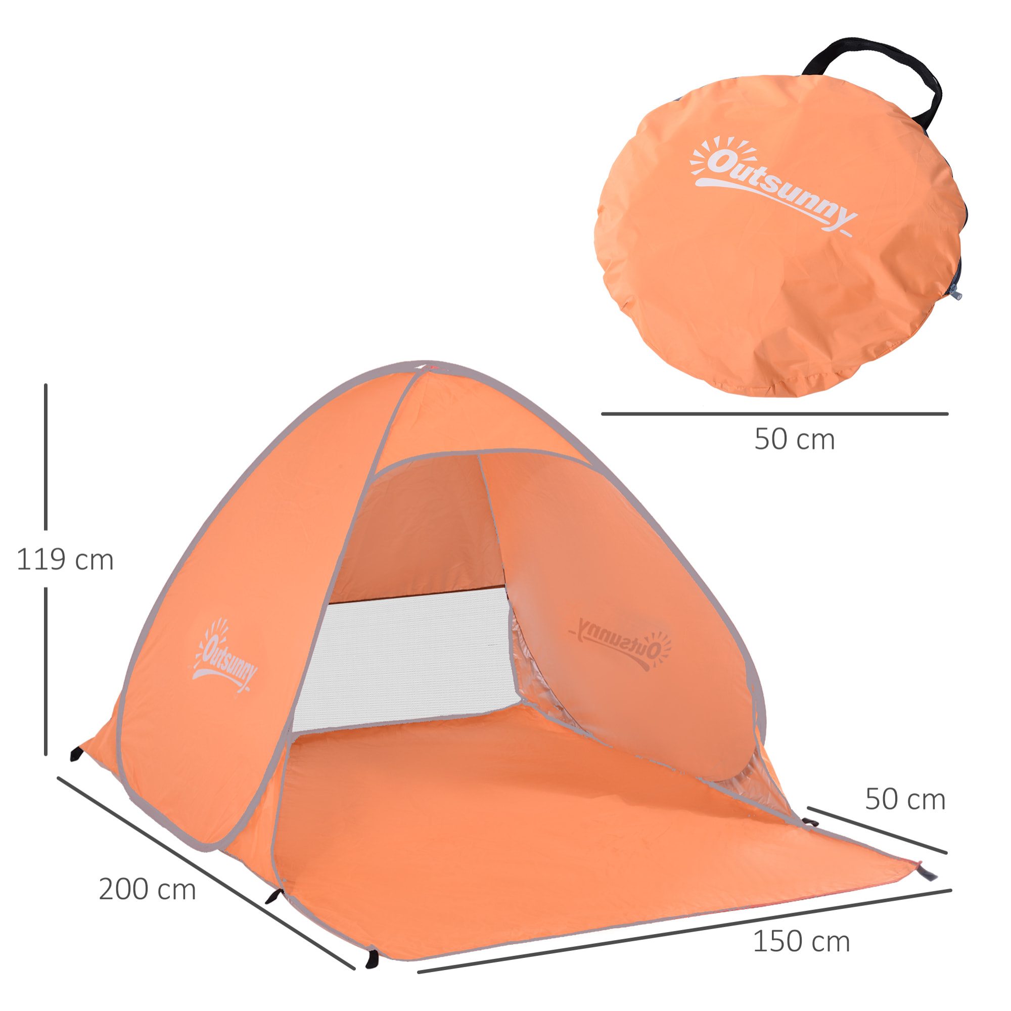 Tienda De CampaáÂ±a Playa de Poliéster 200x150x115cm Naranja