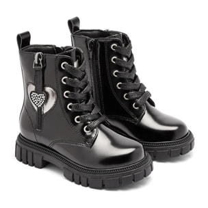 Stivali da bambina in stile militare con cerniera interna e stampa a cuore