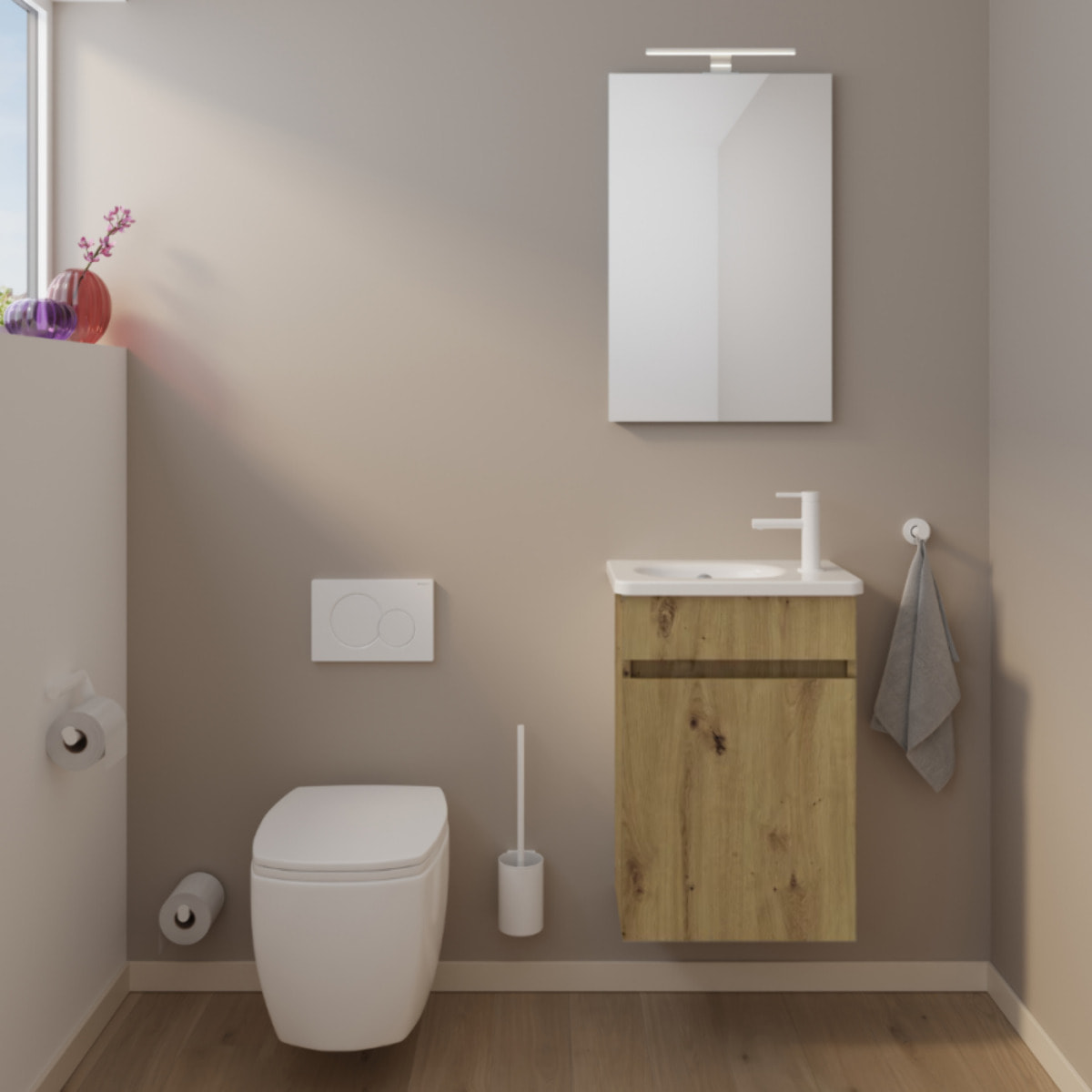 Pack meuble suspendu lave-mains Joline blanc mat + Robinet lave-mains eau froide Duravit Wave Chromé brillant